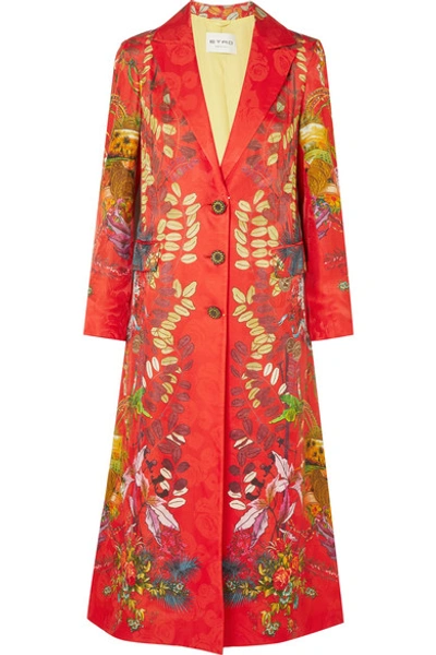 Shop Etro Printed Jacquard Coat In Red