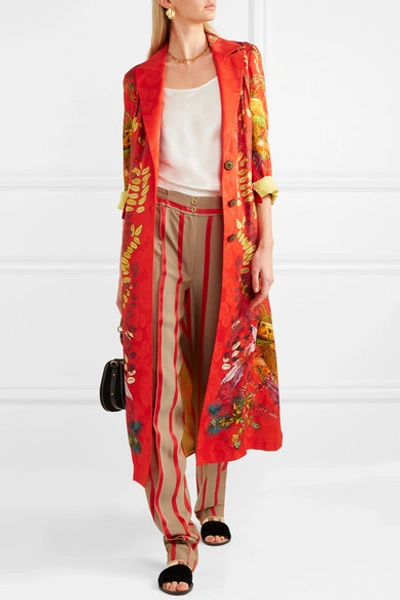 Shop Etro Printed Jacquard Coat In Red
