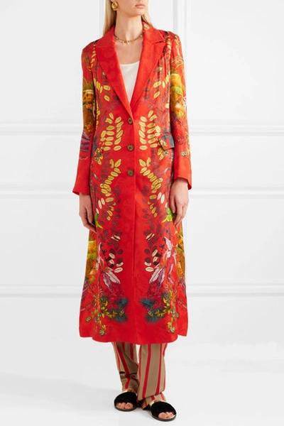 Shop Etro Printed Jacquard Coat In Red