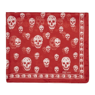 Shop Alexander Mcqueen Red And White Skull Scarf In 6577flmwht