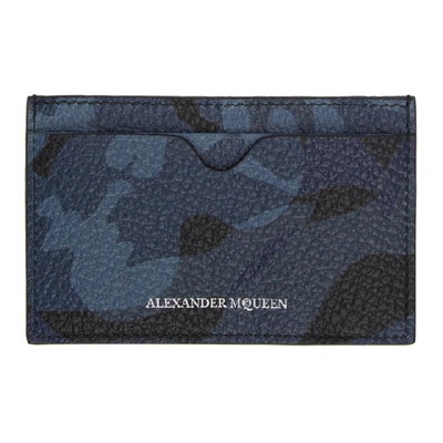 Shop Alexander Mcqueen Blue Skull Camo Card Holder In 4006 Blue