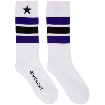 Shop Givenchy White And Blue Stripes And Star Socks In 114 White/b