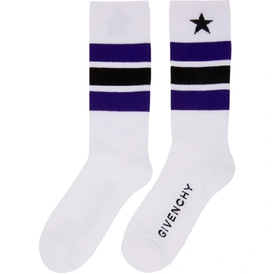 Shop Givenchy White And Blue Stripes And Star Socks In 114 White/b