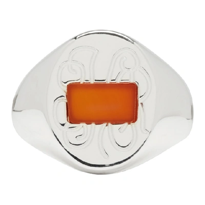 Shop Maison Margiela Silver And Orange Chevalier Ring In 961 Silver