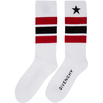 Shop Givenchy White & Red Stripes & Star Socks