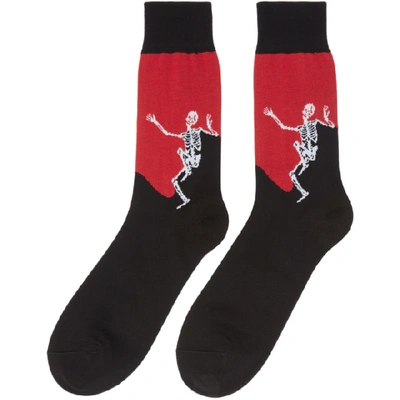 Shop Alexander Mcqueen Black And Red Dancing Skeleton Socks In 1074blkred