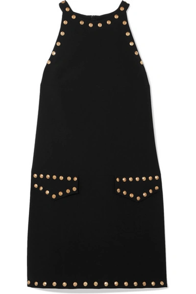 Shop Moschino Studded Crepe Mini Dress In Black