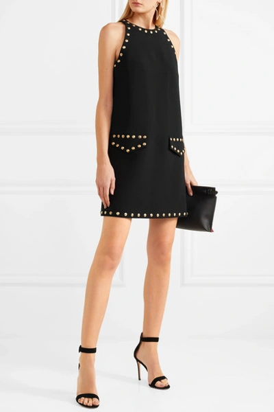 Shop Moschino Studded Crepe Mini Dress In Black