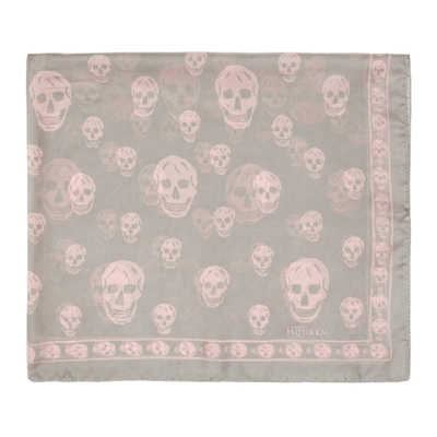 Shop Alexander Mcqueen Grey Silk Skull Scarf