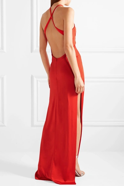 Shop Mugler Embellished Stretch-jersey Gown In Red
