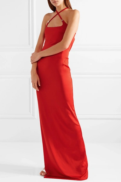 Shop Mugler Embellished Stretch-jersey Gown In Red