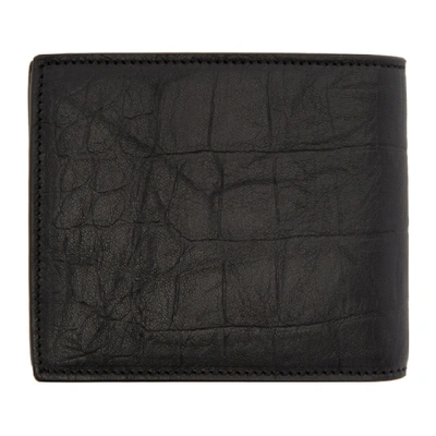 East West Croc Effect Bifold Wallet in Black - Saint Laurent