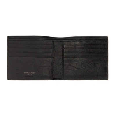 East West Croc Effect Bifold Wallet in Black - Saint Laurent