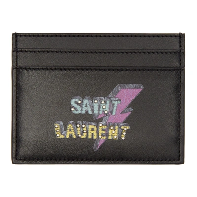 Shop Saint Laurent Black Studded  Eclair Card Holder In 1077 Black