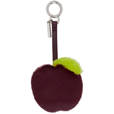 Shop Fendi Pink And Burgundy Fur Logo Apple Keychain In F11ku Bois