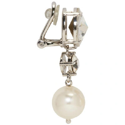 Shop Miu Miu Silver Large Rhinestone And Pearl Clip-on Earrings In F0qcd Pearl