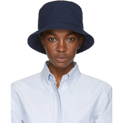 Shop Thom Browne Navy Lined Bucket Hat In 415 Navy