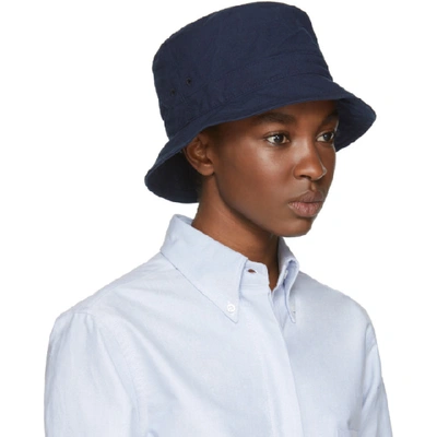 Shop Thom Browne Navy Lined Bucket Hat In 415 Navy