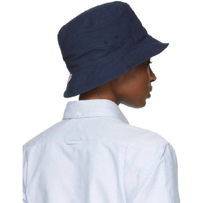 Shop Thom Browne Navy Lined Bucket Hat In 415 Navy