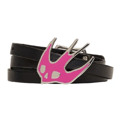 Shop Mcq By Alexander Mcqueen Mcq Alexander Mcqueen Black And Pink Swallow Triple Wrap Bracelet In 1045 Black/