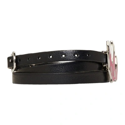 Shop Mcq By Alexander Mcqueen Mcq Alexander Mcqueen Black And Pink Swallow Triple Wrap Bracelet In 1045 Black/
