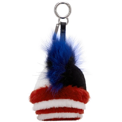 Shop Fendi Black & Red Striped Fur 'bag Bugs' Keychain