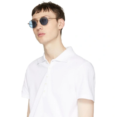Shop Thom Browne Gold And Blue Tb-101 Round Sunglasses In Gold/blue