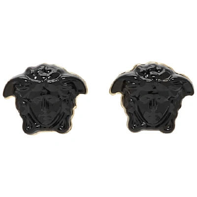 Shop Versace Black Mini Medusa Earrings In D410c Black