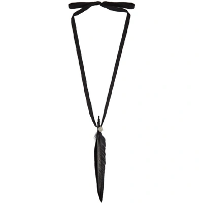 Shop Ann Demeulemeester Ssense Exclusive Black Ribbon & Feather Necklace