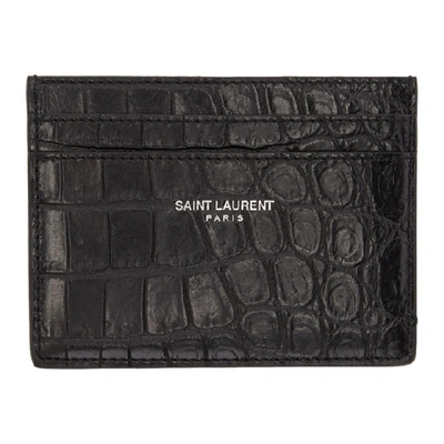 Shop Saint Laurent Black Croc Card Holder In 1000 Black