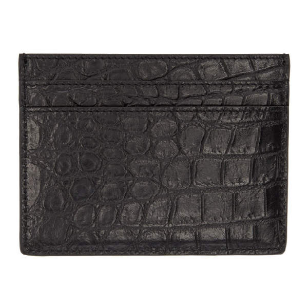 Saint Laurent Crocodile-effect Leather Cardholder In Black | ModeSens