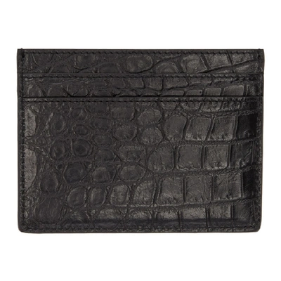 Shop Saint Laurent Black Croc Card Holder In 1000 Black