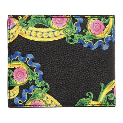 Shop Versace Black Floral Logo Bifold Wallet In D41mp Black