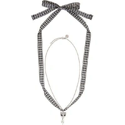 Shop Miu Miu Silver Cat And Pearl Charm Necklace In F0qcd Pearl