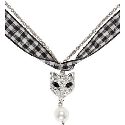 Shop Miu Miu Silver Cat And Pearl Charm Necklace In F0qcd Pearl