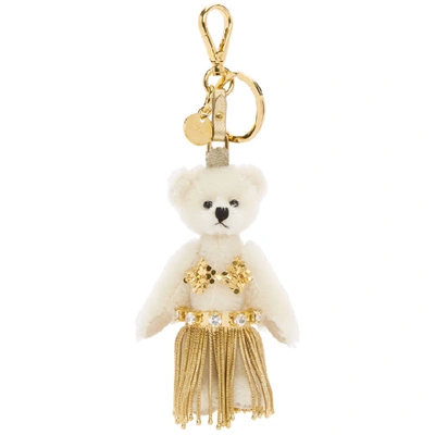 Shop Prada White And Gold Leila Teddybear Keychain In F0009 White
