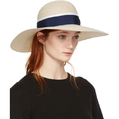 Shop Maison Michel Beige And Navy Straw Blanche Hat In Natural Nav