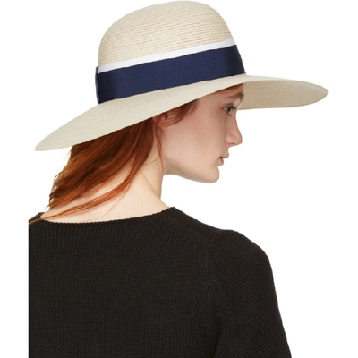 Shop Maison Michel Beige And Navy Straw Blanche Hat In Natural Nav