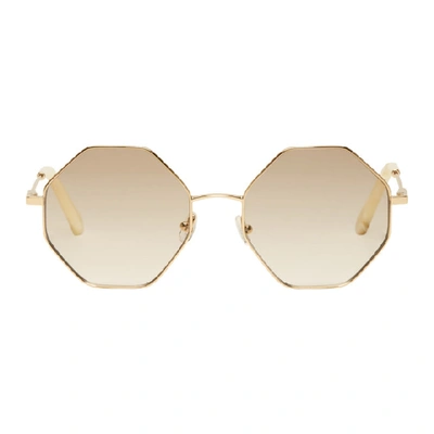 Shop Chloé Chloe Gold And Off-white Hexagon Sunglasses In 717 Gold