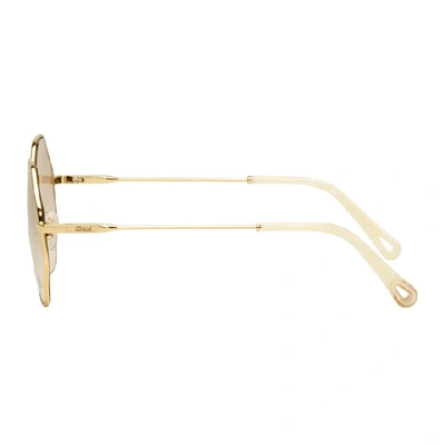 Shop Chloé Chloe Gold And Off-white Hexagon Sunglasses In 717 Gold