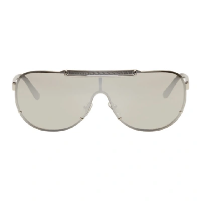 Shop Versace Silver Rock Icon Greca Aviator Sunglasses