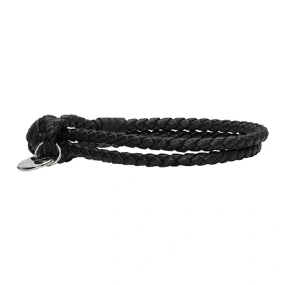 Shop Bottega Veneta Black Intrecciato Knot Bracelet
