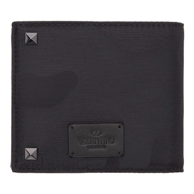 Shop Valentino Black  Garavani Nylon Camo Wallet In 0no Black