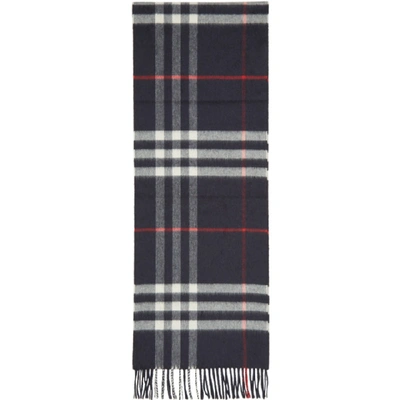 Shop Burberry Navy Cashmere Giant Check Scarf