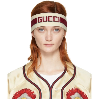 GUCCI Cotton Elastic Gucci Logo Headband White 574944