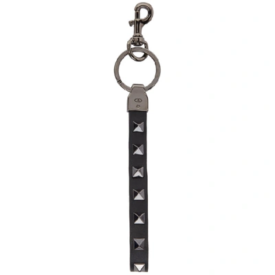 Shop Valentino Black  Garavani Leather Rockstud Keychain In 0no Black