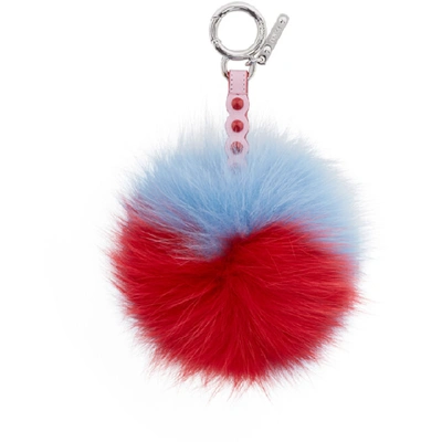 Shop Fendi Red And Blue Fur Pom Pom Keychain In F110e Muli