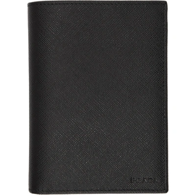 Shop Prada Black Saffiano Passport Holder In F0002-nero