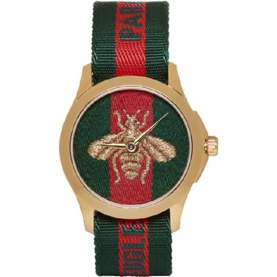 Shop Gucci Gold And Green Laveugle Par Amour Bee Watch In Grg/grg