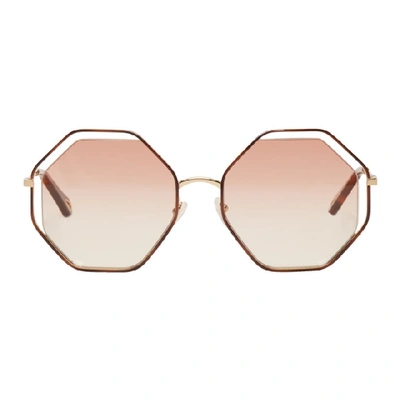 Shop Chloé Gold & Pink Hexagon Sunglasses